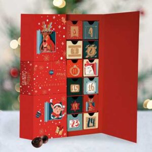 Retrokalender fylld med italienska chokladpraliner. Beställ hos Bluebox!